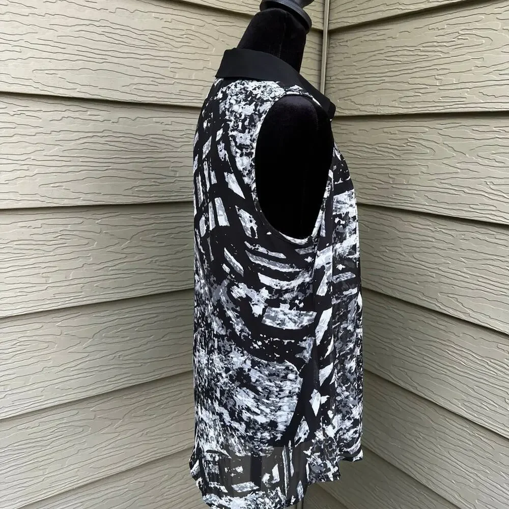 H.I.P. women’s size M sleeveless sheer top with collar, black & white - Picture 3 of 5